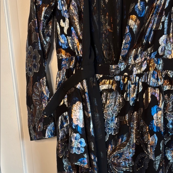 NWOT Gorgeous! Ramy Brook V-neck Wrap Mini Dress Multi Color Metallic on Black - Picture 9 of 14